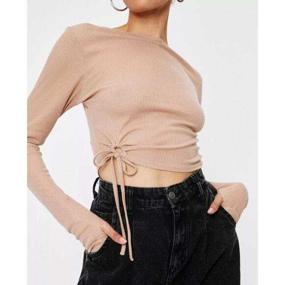 Nasty Gal Collection Stone Tie Side Ring Ribbed Crop Top Size 2 NWT - Picture 1 of 9